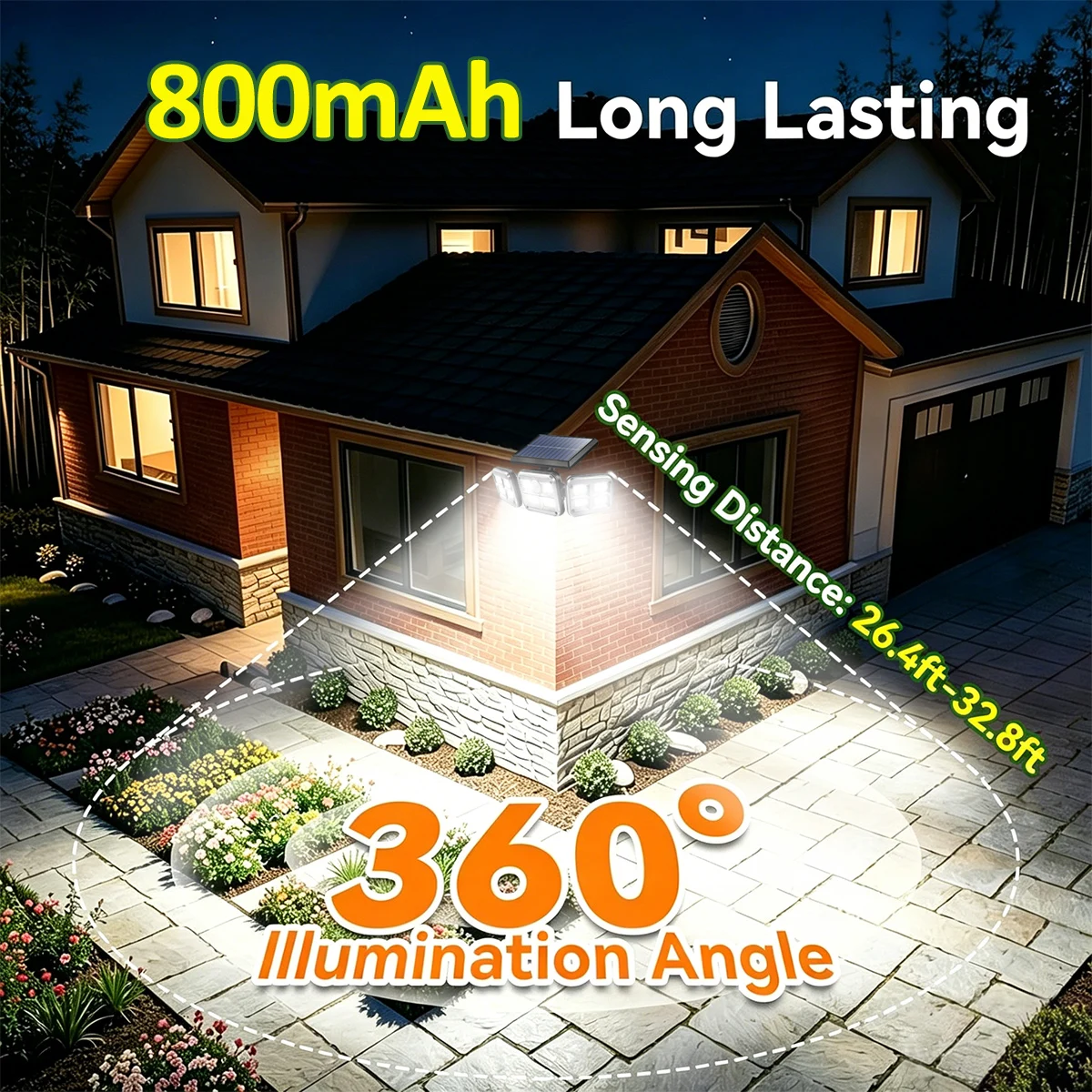 122LED 3개 조절 가능 헤드 태양광 모션 센서 조명, IP65 방수 야외 태양광 보안 투광등 (차고, 마당, 정원용)