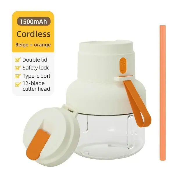 1pc Electric juice blender, USB charging with rubber straw cup, button control, no heating working voltage, portable blender 5