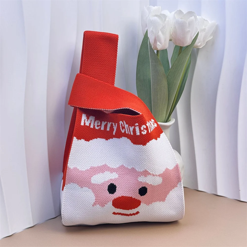 Christmas Theme Knitted Bag Fashion Handbag Christmas Santa Snowman Elk Pattern Gift Bag Casual Hundred Tote Shopping Bags