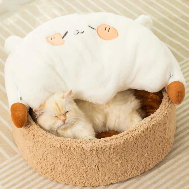 

Pet Kennel with cover Cat Bed Nest Winter Warm Kitten House Puppy Mat with Cover Semi-closed Sleeping Bed for Cat Small Dog