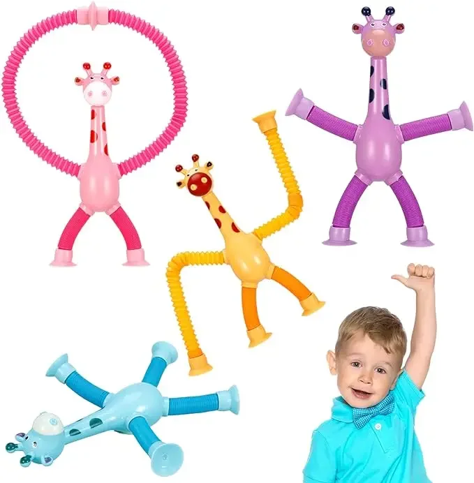 

Stretch Tube Giraffe Puzzle Toy Novelty Decompression Toy Cartoon Suction Cup Telescopic Giraffe Variety Shape Luminous