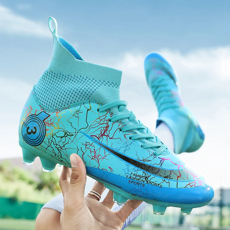 Football Shoes Men's New High Top Soccer Shoes TF/FG Anti-Slip High Quality Football Boots Children's Durable and Breathable Outdoor Sneakers