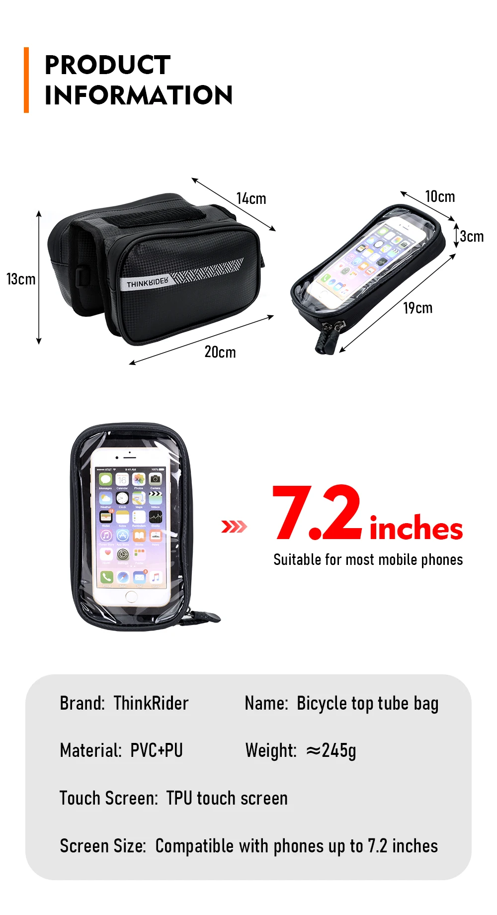 Description Picture 3 of itemThinkRider Bicycle Bag Rainproof Touch Screen Phone Top Tube Bag MTB Road Bike Frame Front Saddle Bag & Pannier Bike Accessories