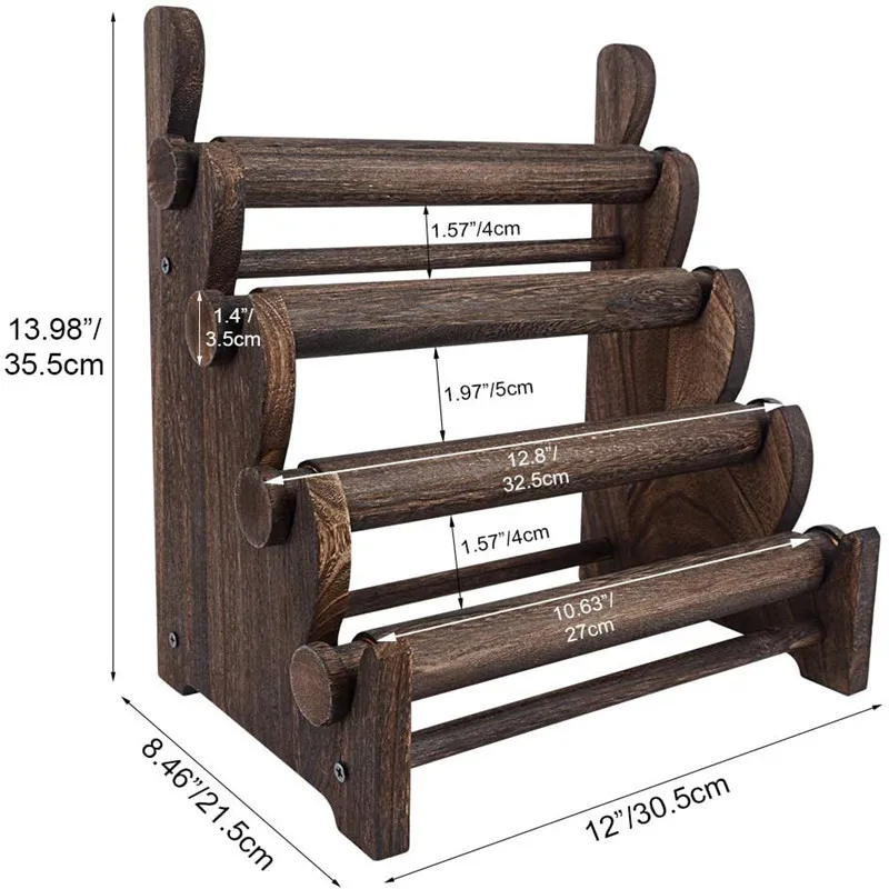 Wooden 4 Tier Jewelry Display Bracelet Bangle Scrunchie Holder Stand for Store and Home Organization