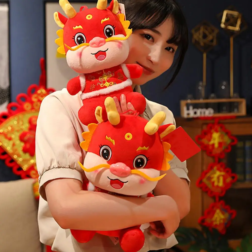 

Dragon Plushie with Realistic Horns Chinese Style Tang Suit Dragon Plush Toy Soft Lovely Sofa Ornament New Year Gift for 2024