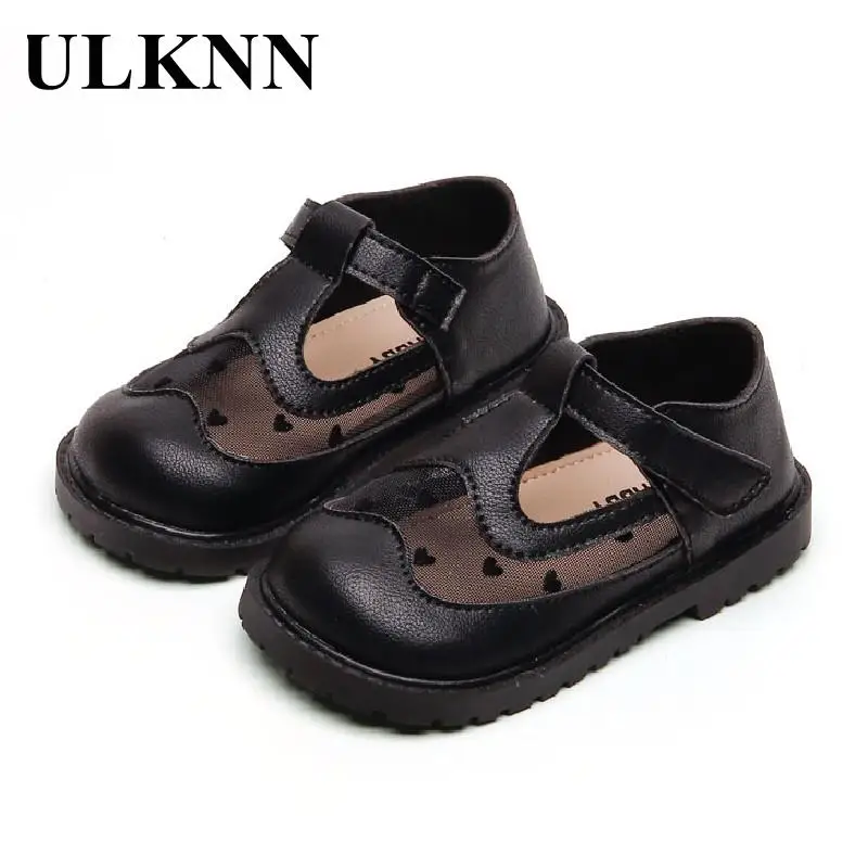 ULKNN Children's Leather Shoes Baby Beige Elegance Rubber Shoe Girls Hook & Loop Cut-Outs Flats Baby Black School Shoes PU