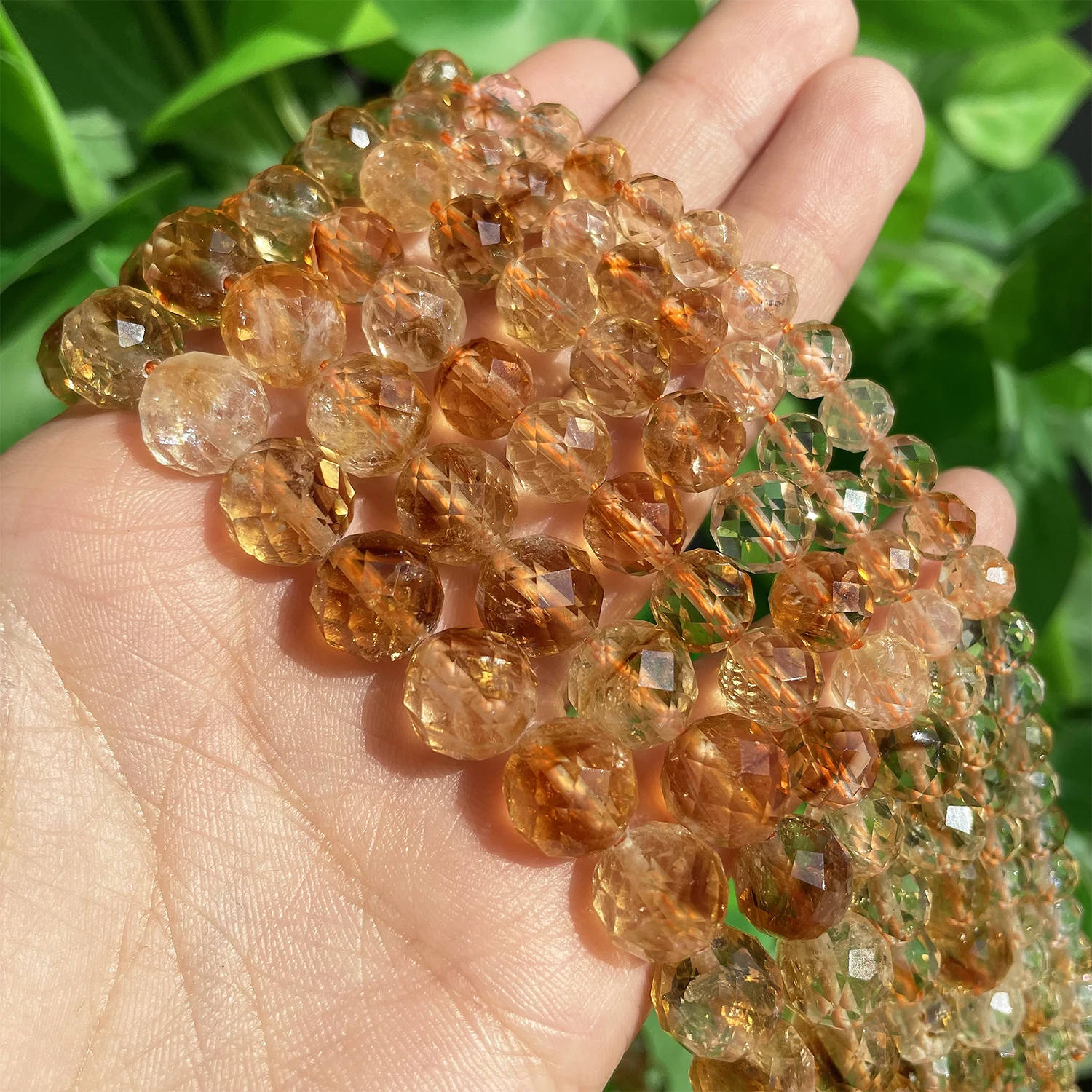 Collier En Citrine Naturelle - Perles Rondelles Facettées Jaune Orange, Chaîne Ajustable Plaqué Argent 925