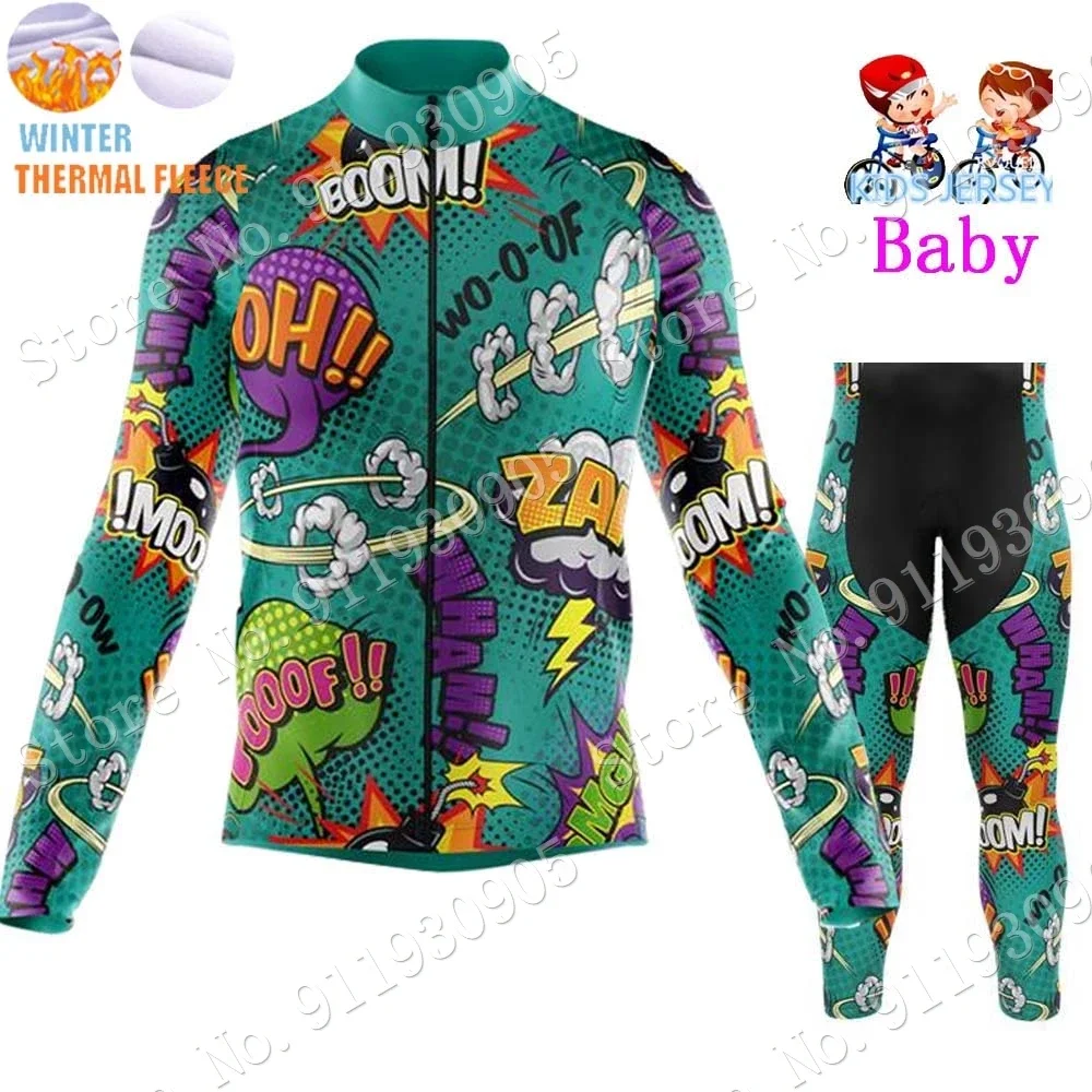 Kids Explosive Comics Cycling Jersey Winter Set Cartoon Anime Boys Girl Cycling Clothing Bike Thermal Jacket Suit Maillot