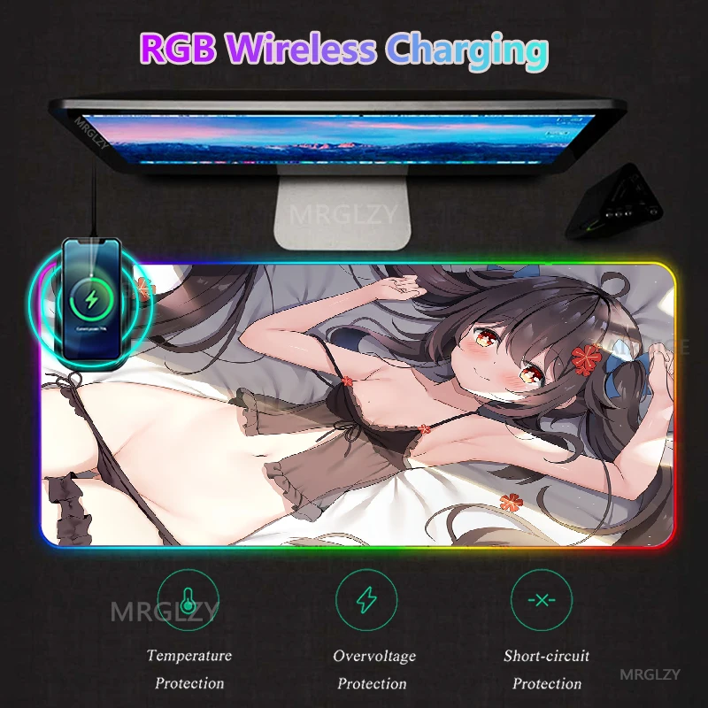 

Cute Anime Girl Sakamata Chloe RGB LED Mouse Pad Kawaii Sexy Wireless Charging XXL Backlit Gaming Accessories Playmats Carpets