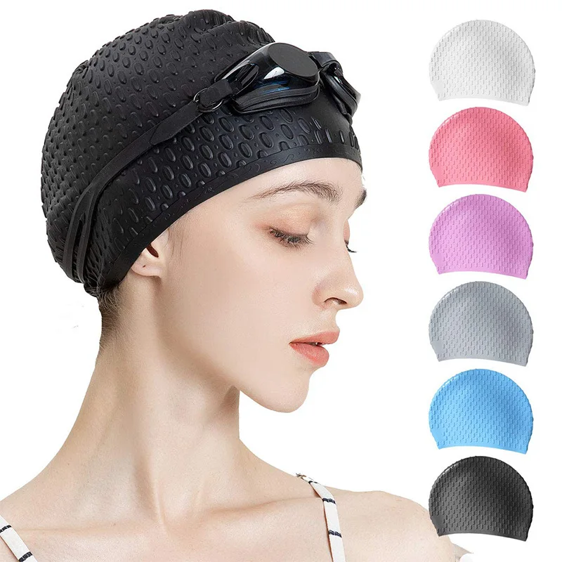 Adults Swimming Cap Women Men Elastic Waterproof Silicone Swim Pool Protect Ears Long Hair Teens Diving Hat Sports Accessories 1pcs red eye skull decor car sticker reflective pet sunscreen waterproof motorcycle car laptop decals stickers for teens adults