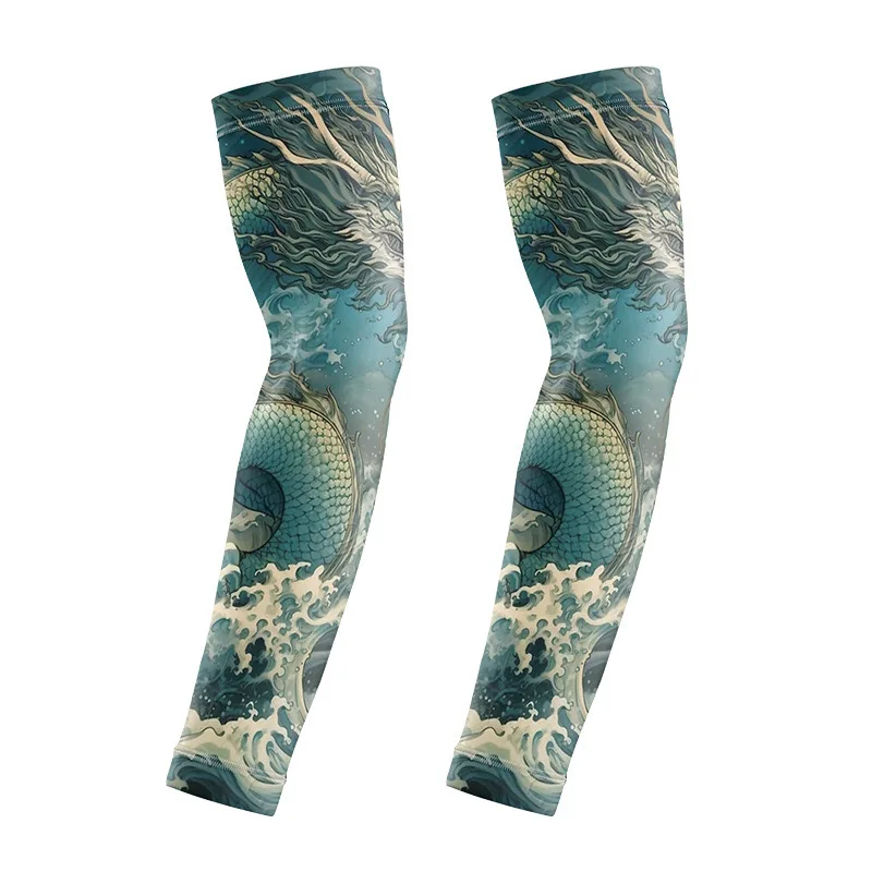 Summer men's ice silk cycling driver tattoo sleeve sunscreen outdoor motorcycle arm cover sun protection arm sleeves ice arm sleeves