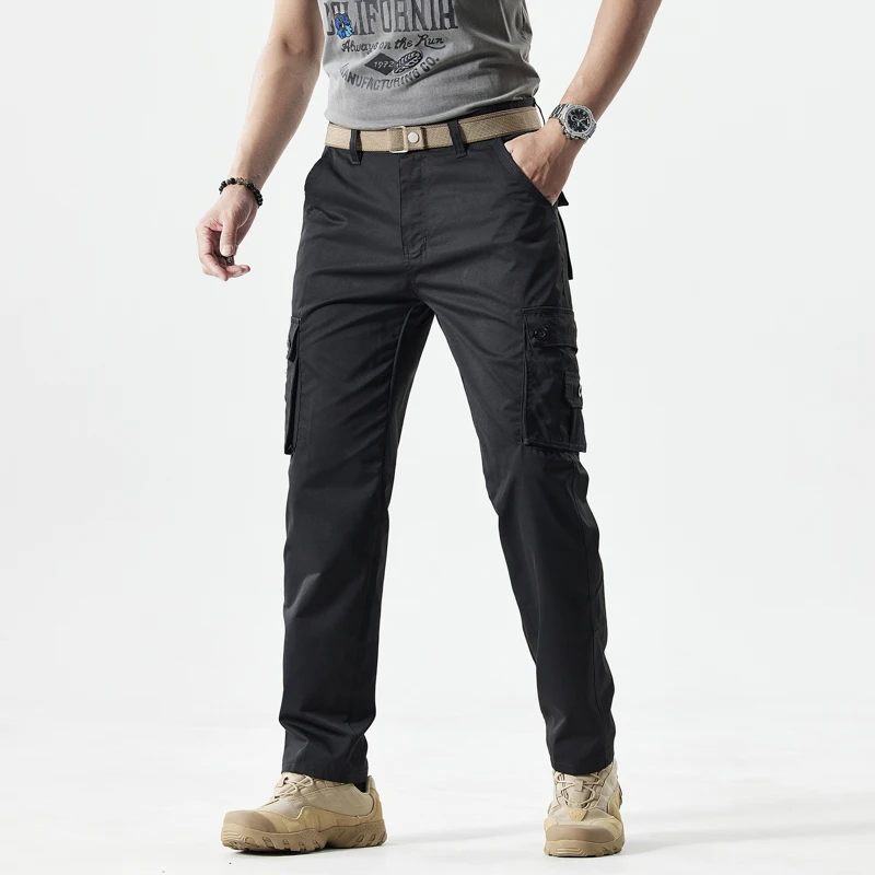 Spring Autumn High Waisted Pockets Button Zipper Solid Cargo Casual Sweatpants Trousers Men's Clothing Preppy Style Pants