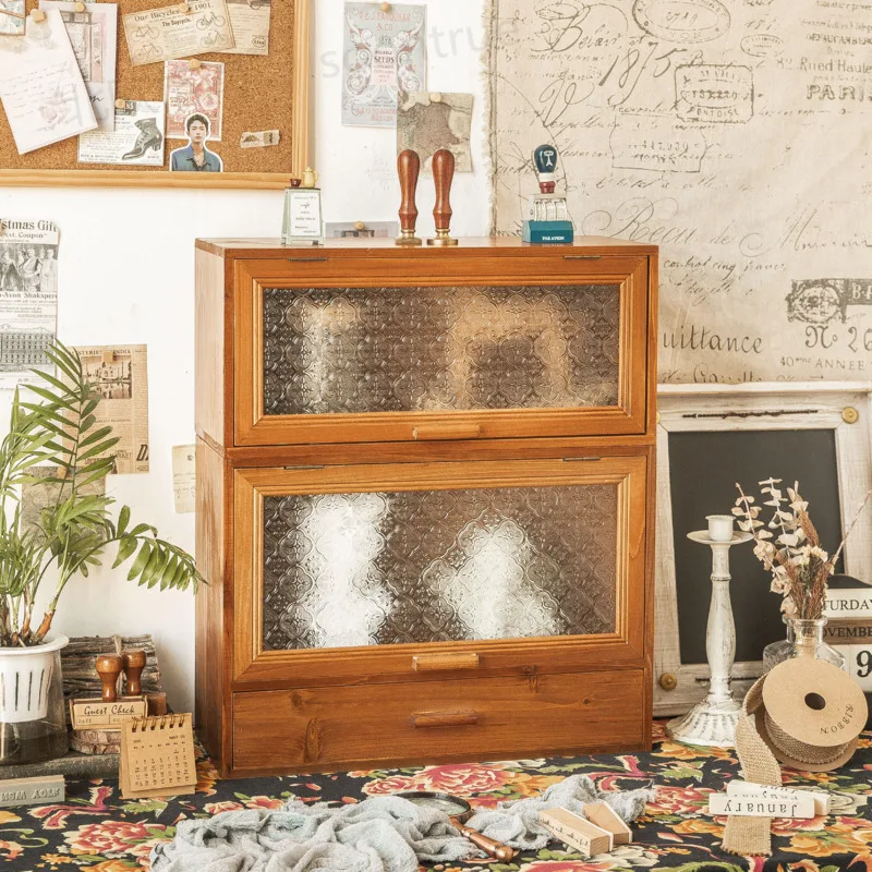 Retro American Tea Cup Glass Storage Box Legno Profumo Cosmetici Desktop Storage Cabinet Set Da Tè Vetrina Antipolvere