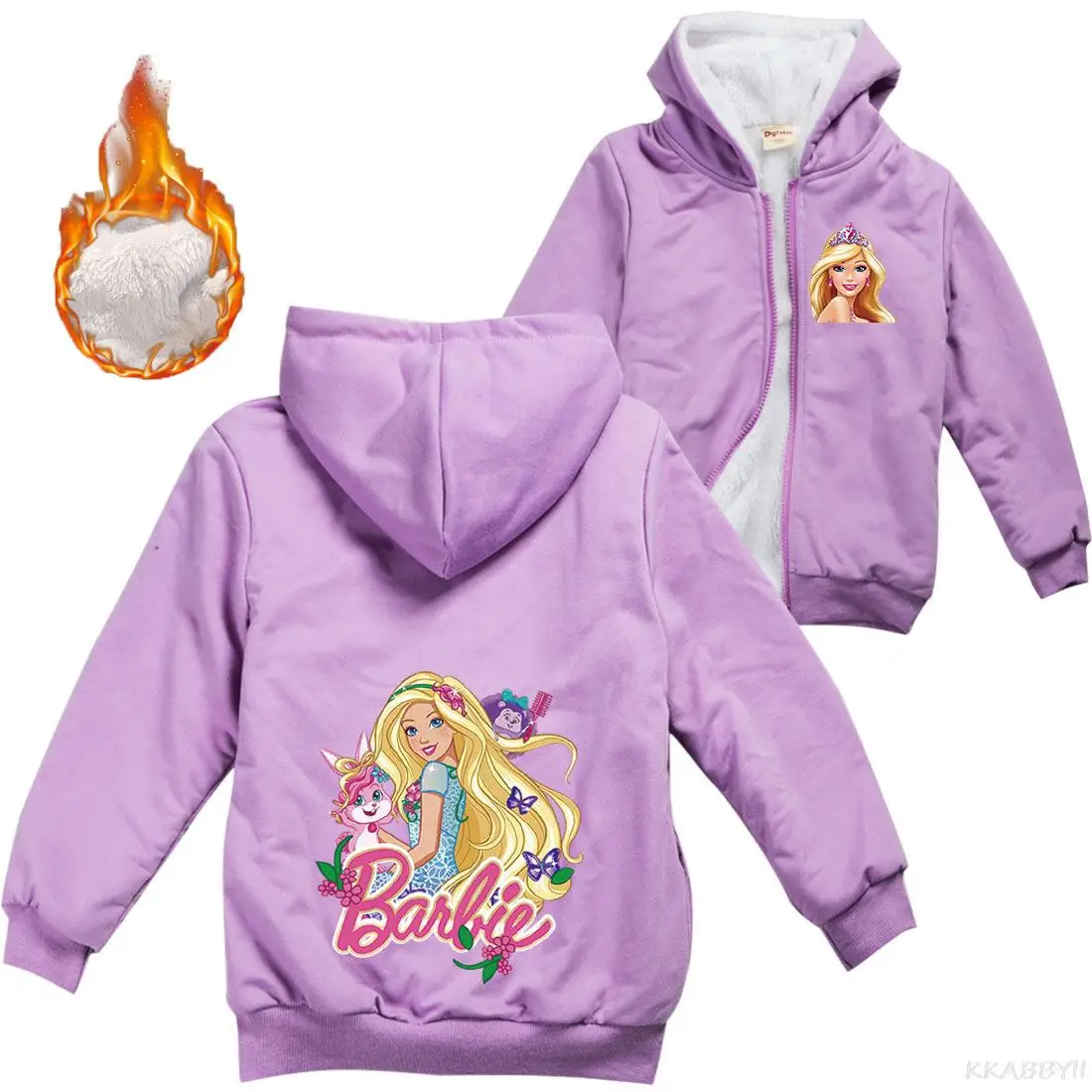 Kids Warm Thick Velvet Hoody Jacket Barbie Clothes Boys Girls Zipper Jackets Children's Coat