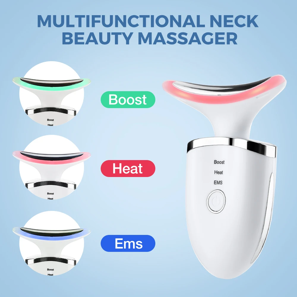 

Electric Neck Beauty Massager EMS Color Light Neck Beauty Device Face Neck Massage Heating Introducer Lifting Skin Rechargable
