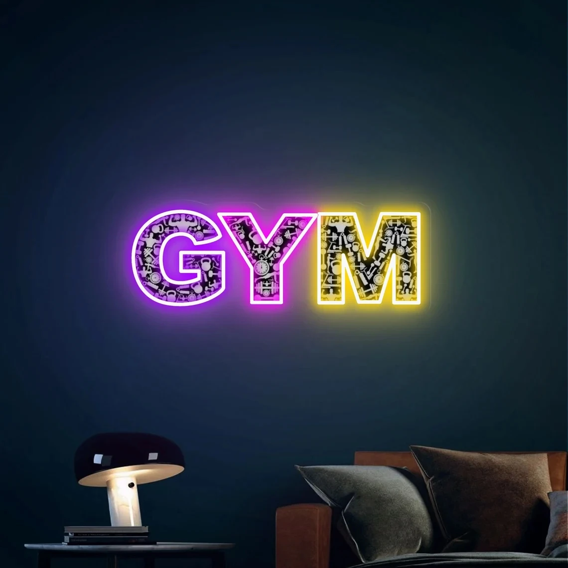 Description Picture 4 of itemGym neon sign, Gym neon light, Gym wall art, Gym wall decor, Dumbbell neon sign, Fitness neon sign, Neon sign wall decor, Led ne