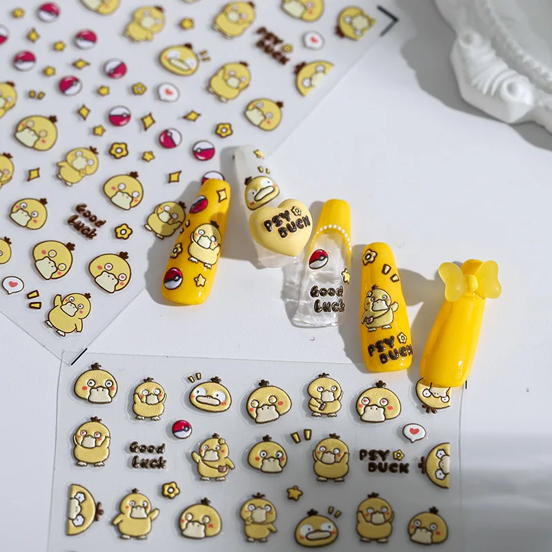 

Pokemon Nail Stickers Cartoon Anime Kawaii Psyduck Thin Tough Embossed Nail Decorative Stickers Back Glue Nail Decals