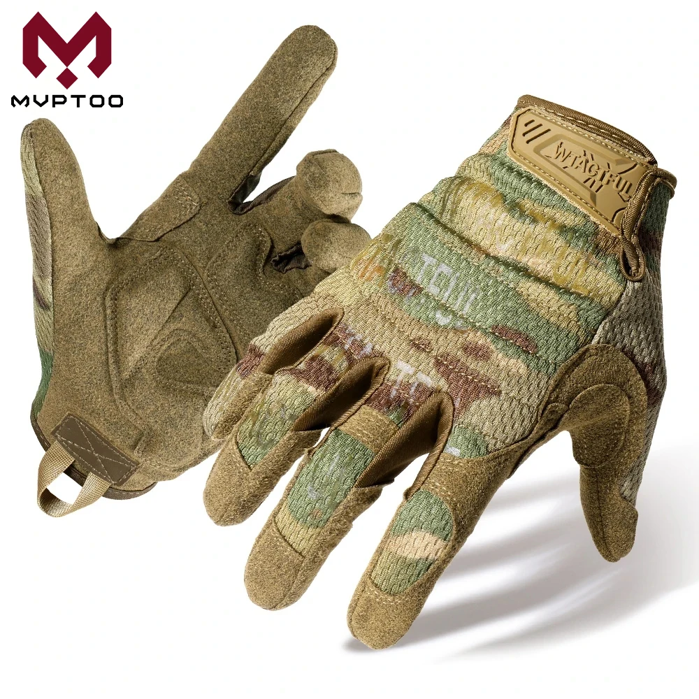 터치 스크린 전술 장갑 위장 페인트 볼 슈팅 Airsoft 전투 사냥 충격 방지 전체 손가락 장갑 자전거 남자 여자