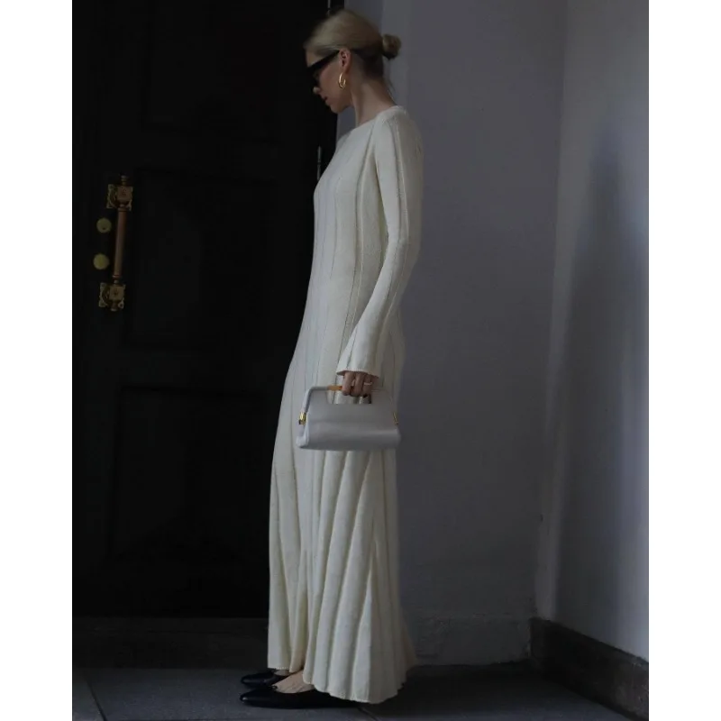 Fashion Loose High Waist Long Dress Female Long Sleeve Solid Pullover Dress Streetwear Knitwear Winter Women Maxi Dress