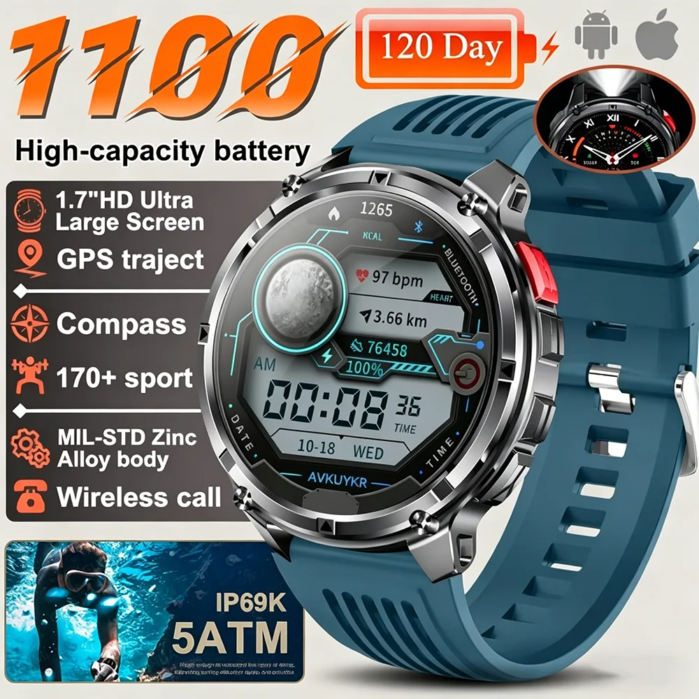 Enhanced Outdoor Sports Smartwatch with GPS & 5ATM Waterproof Rating