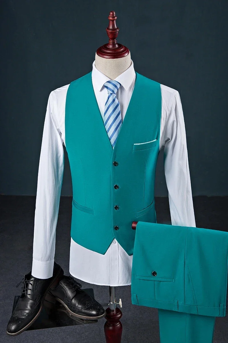 Men Casual Business Solid Color Vest Pants Groom Wedding Dress
