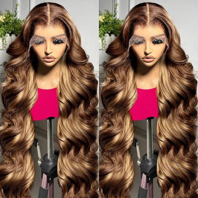 30 32 Inch 4/27 Highlight Body Wave 13x4 Human Hair Lace Frontal Wigs 250 Density Colored Ombre 13x6 HD Lace Front Wig For Women