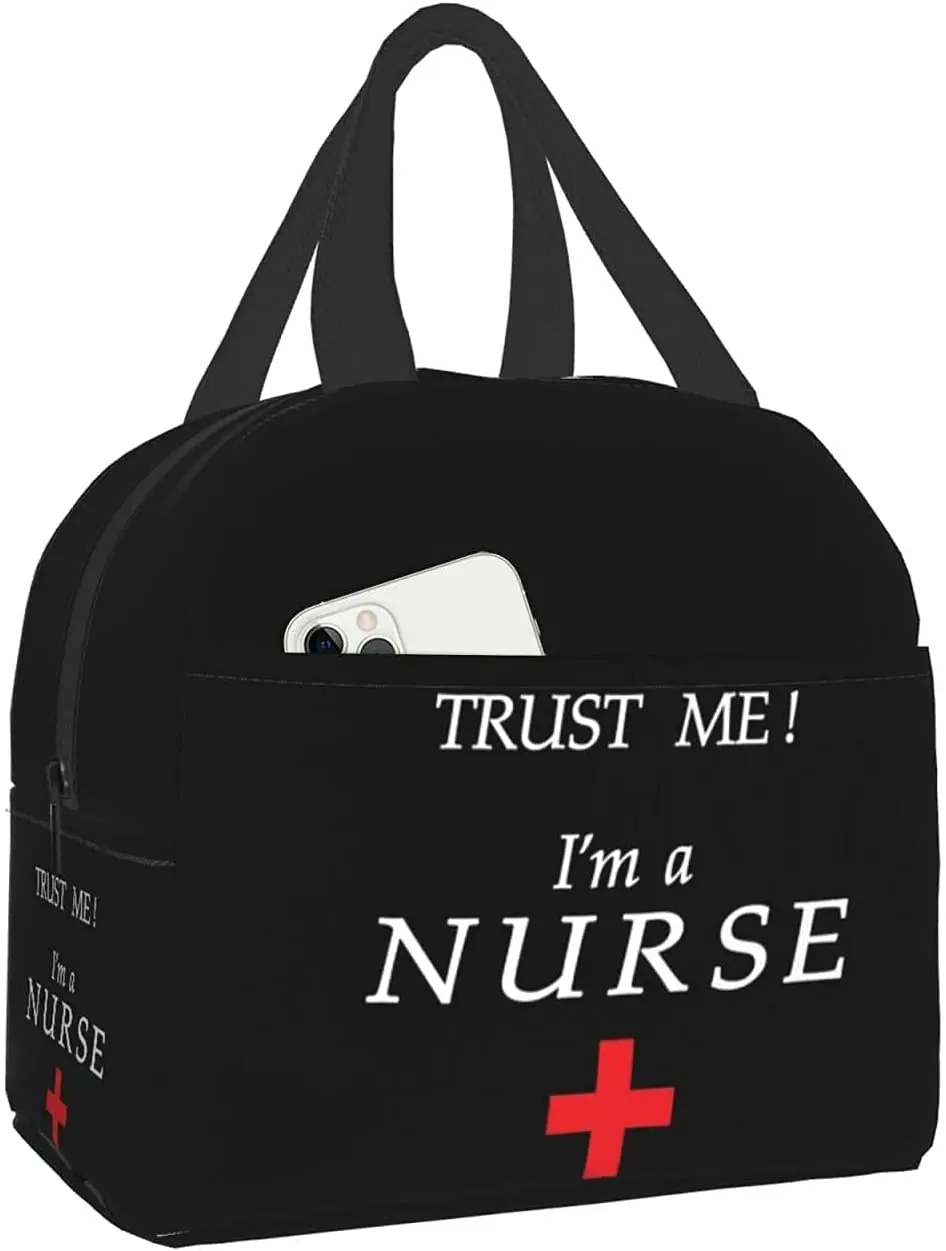 

Trust Me I'M A Nurse Black Insulated Lunch Bag for Women Men Reusable Lunch Box Lunch Container Tote Bag for Office Work School