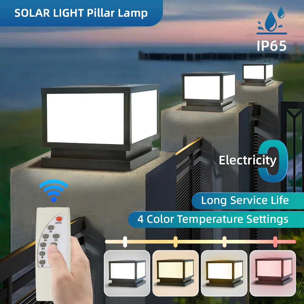 LED Solar Pillar Light Waterproof Solar Lights Outdoor Timed Remote Control Garden Sunlight for Fence Pathway Outdoor Decor Lamp 1