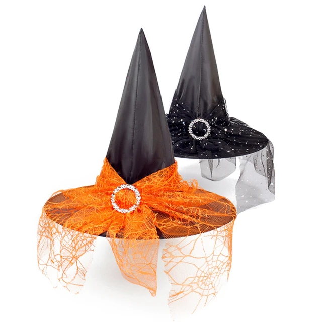 Humillar paño Aventurarse Sombreros de bruja de Cosplay para Halloween, velos de encaje, accesorios  de fiesta, suministros para fiestas temáticas para adultos y niños, 2  piezas _ - AliExpress Mobile