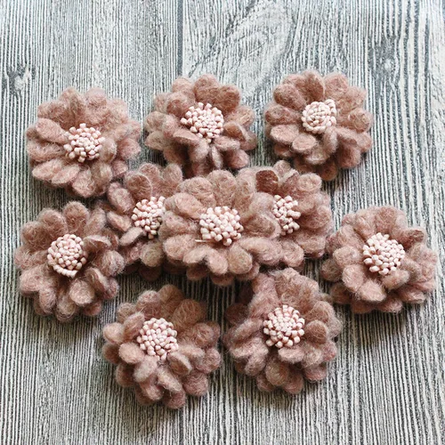 플랫 백 펠트 양모 꽃, 헤어 DIY 액세서리, 롤리팝 센터 헤어 꽃, 헤어 액세서리, 3.8cm, 로트당 10 개 5