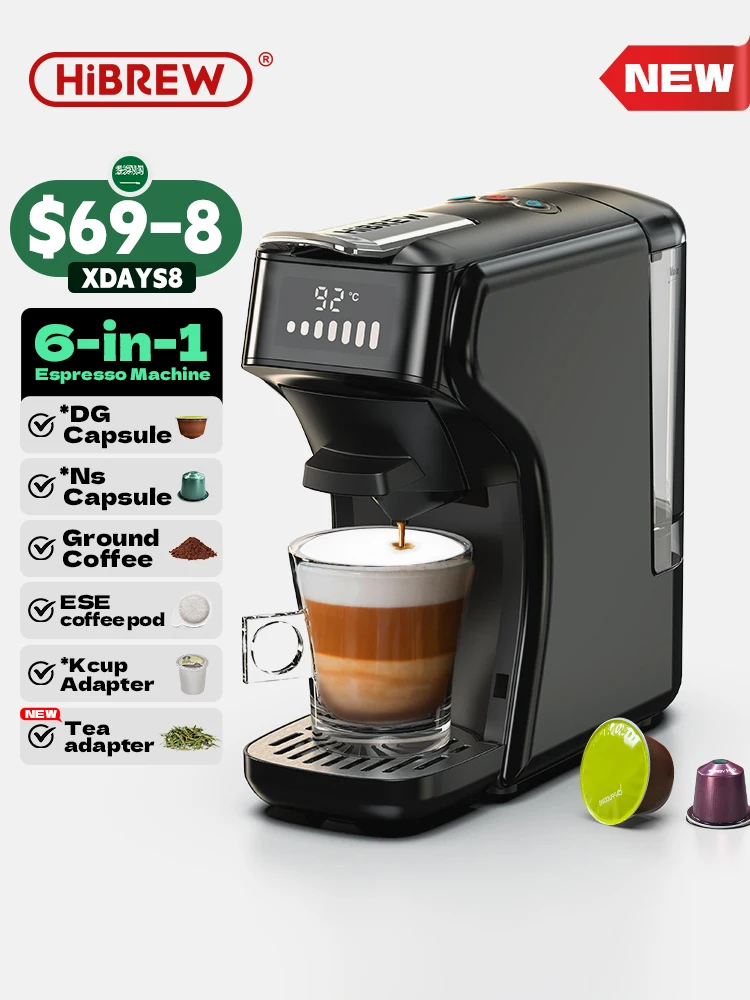 HiBREW 6in1 Capsule Coffee Machine Hot/Cold Multiple Espresso Cafetera Cappuccino Coffee Maker Dolce Gusto Nespresso Powder H1B