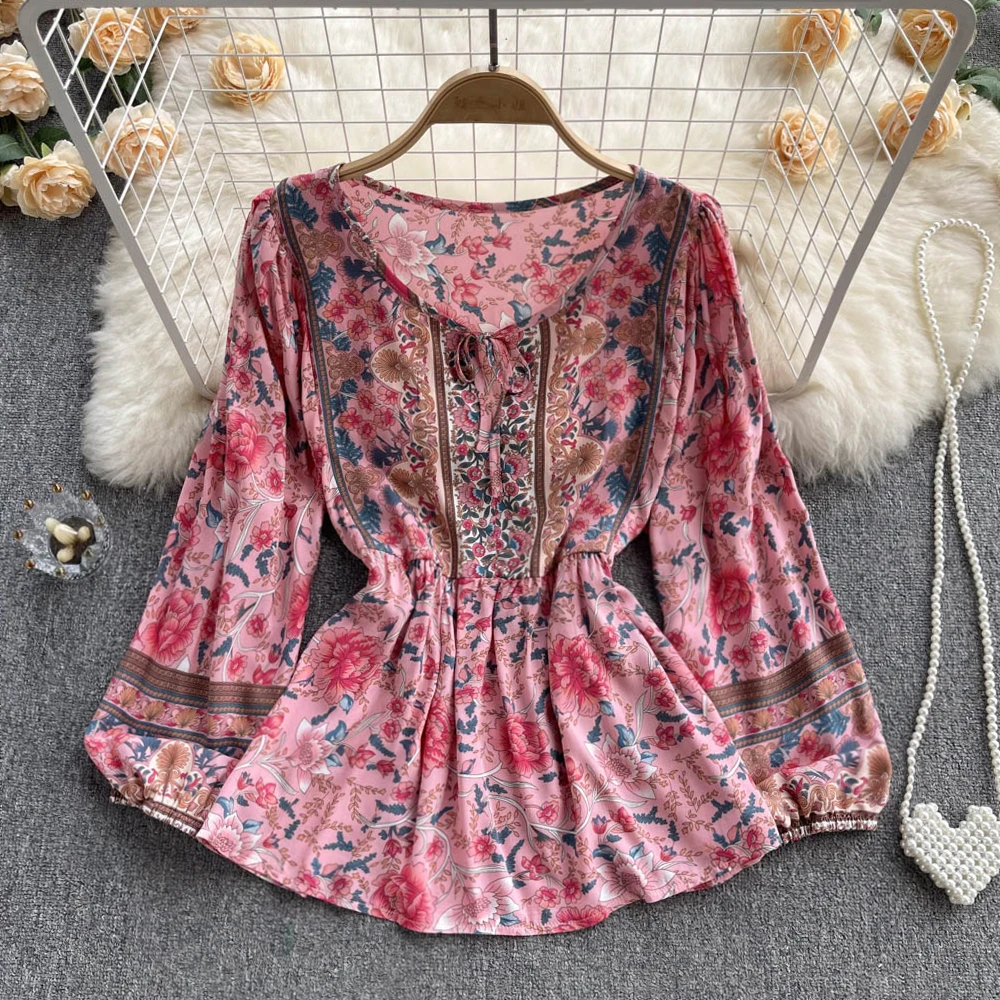 

Retro French Niche Print Loose Temperament Long-sleeved Shirt Women's Spring and Autumn New Fashion