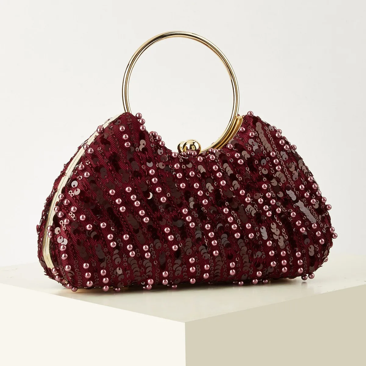 Borse da Sera Scintillanti, Elegante Pochette da Cerimonia, Borsa con Paillettes per Donna, Lussuosa Clutch Bordeaux per Abiti da Sera e Matrimoni - immagine 2