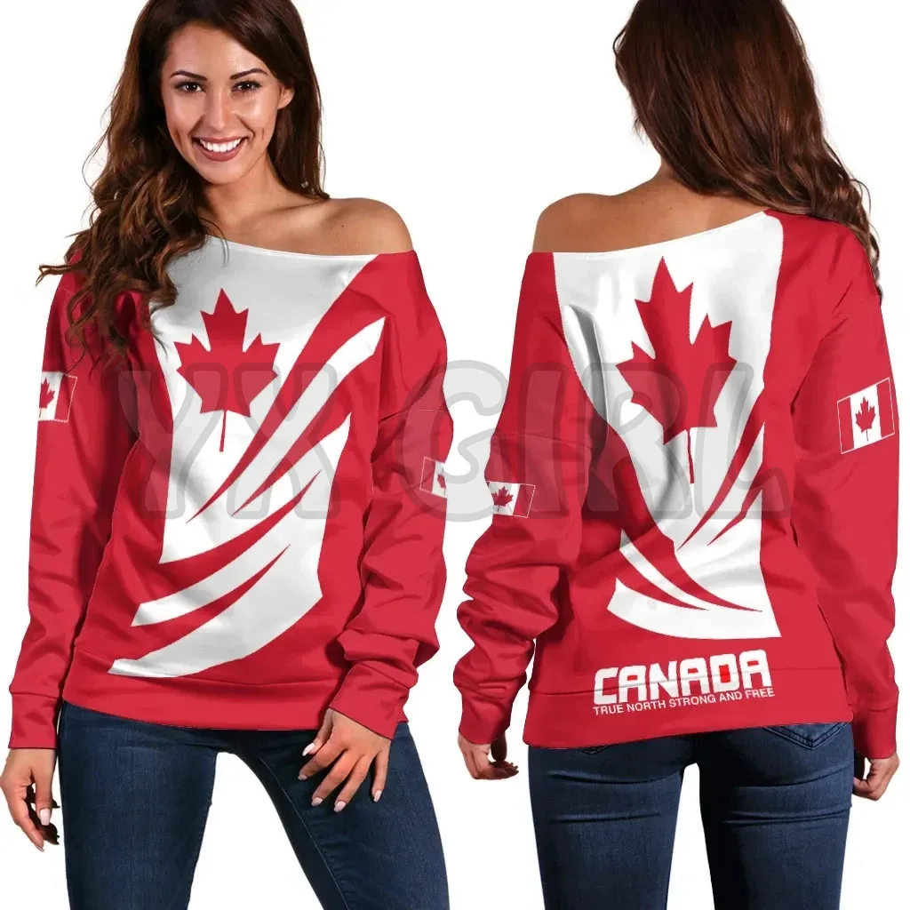 YX GIRL Off Shoulder Sweater Canada Day True North Strong And Free 3D Printed Novelty Women Casual Long Sleeve Sweater Pullover толстовка с капюшоном the north face nj5jp28b novelty acampo