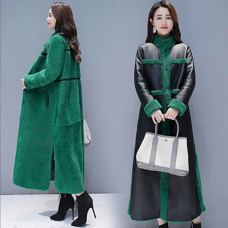 

Elegant Lady Fur Coat New Winter Fashion Loose Long Fur Trench Two Side Wearing Suede Maix Furry Jacket Faux Leather Fur Coat