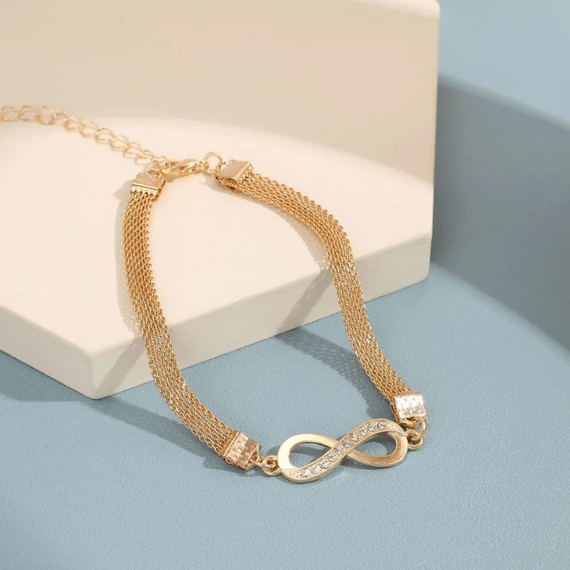 Rhinestone Infinity Bracelet Men's Women's Anklets Jewelry 8 Number Pendant Charm Blange Couple Bracelets for Lover Friend