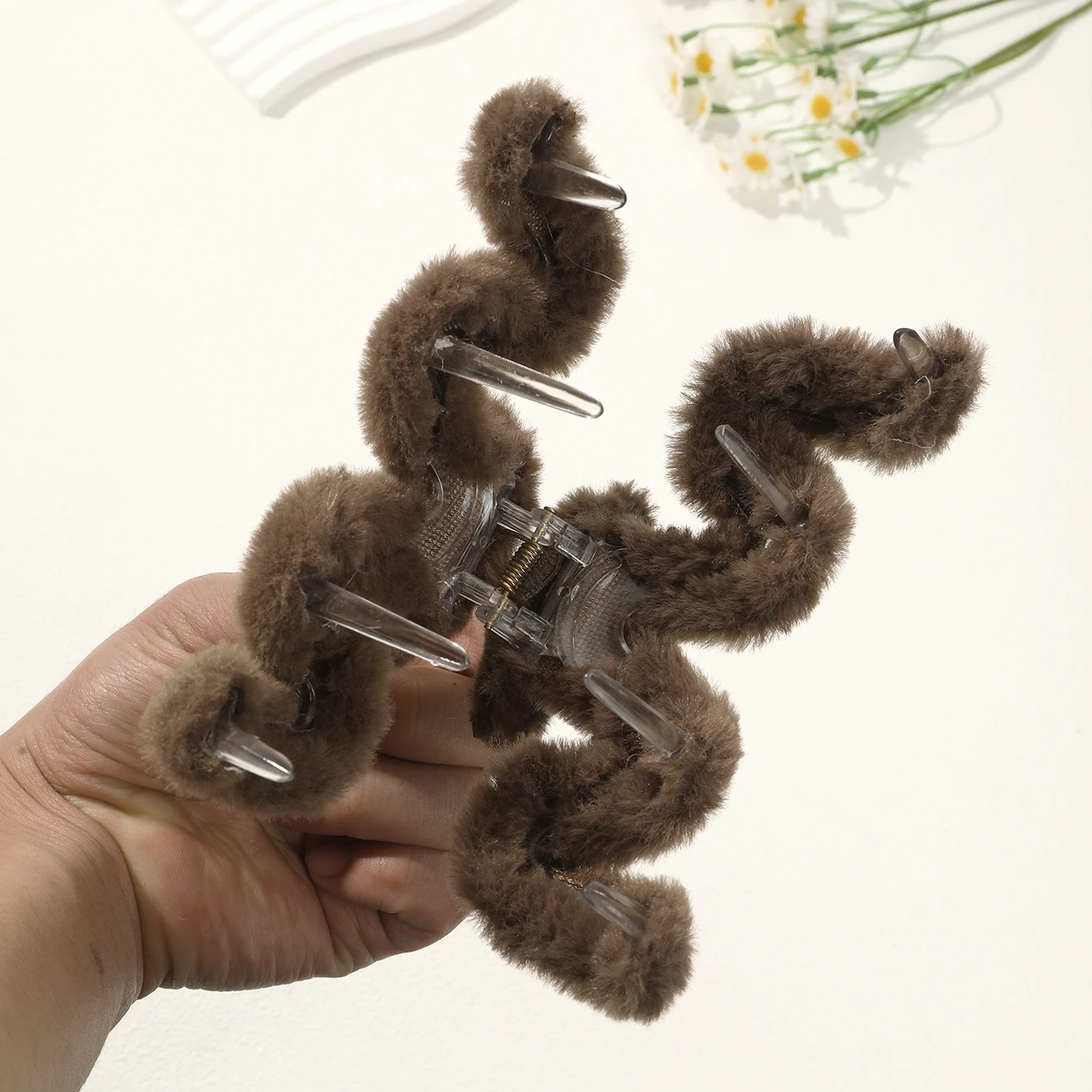 1pc Plush Winter Hair Claw Oversized For Thick Hair Back Of Head Bun Hair Clip High-End Furry Soft Warm Shark Clips For Women