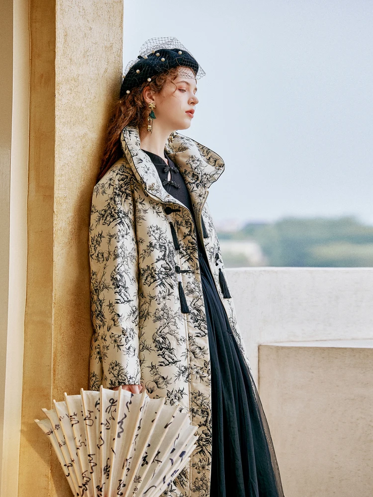 Winter New Chinese Style Stand-up Collar Thick Coat Mid-Length Warm Quilted Jacket down Jacket for Women