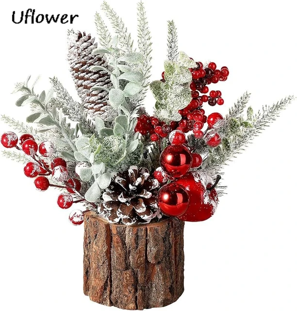 30cm Mini Christams Tree Artificial Plants PE Flocking Pinecone Pine Branch Home Window Decoration Desktop Decor Christmas Gift 1