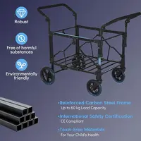Wagon poussette tout-terrain 4 places, design pliable pousser/tirer avec rotation à 360° °   Roues avec auvent solaire réglable, sécurité à 5 points 3