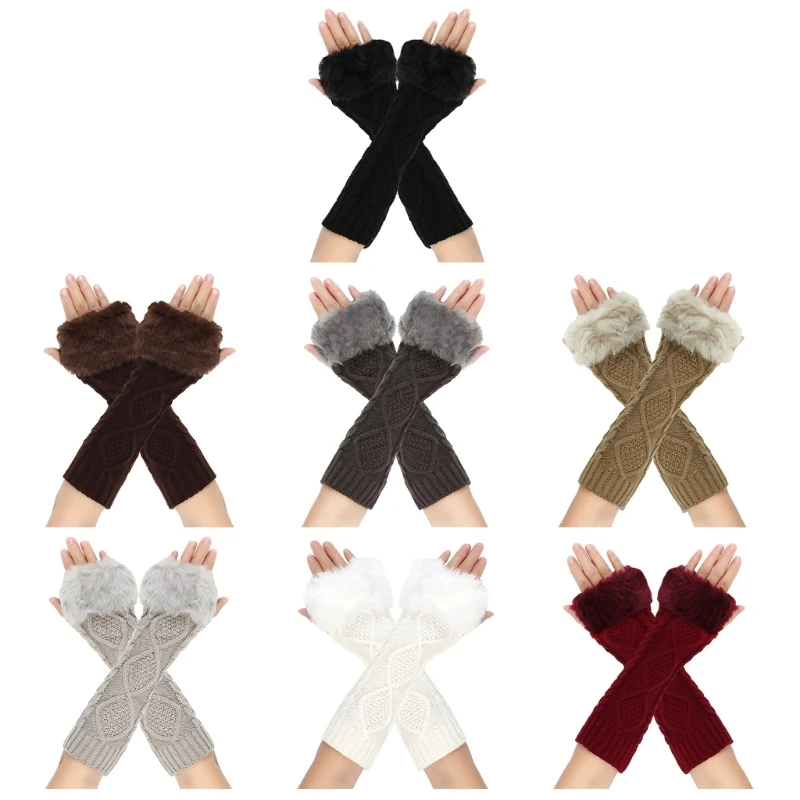 

Plush Cuffs Half Finger Gloves Winter Knitted Keep Wrist Warm Mittens for Adult