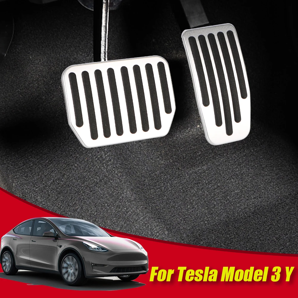 Aluminum Alloy Brake Pedal Foot Pad Cover Holder Interior Accelerator Protector Auto Sticker Car Accessories For Tesla Model 3 Y