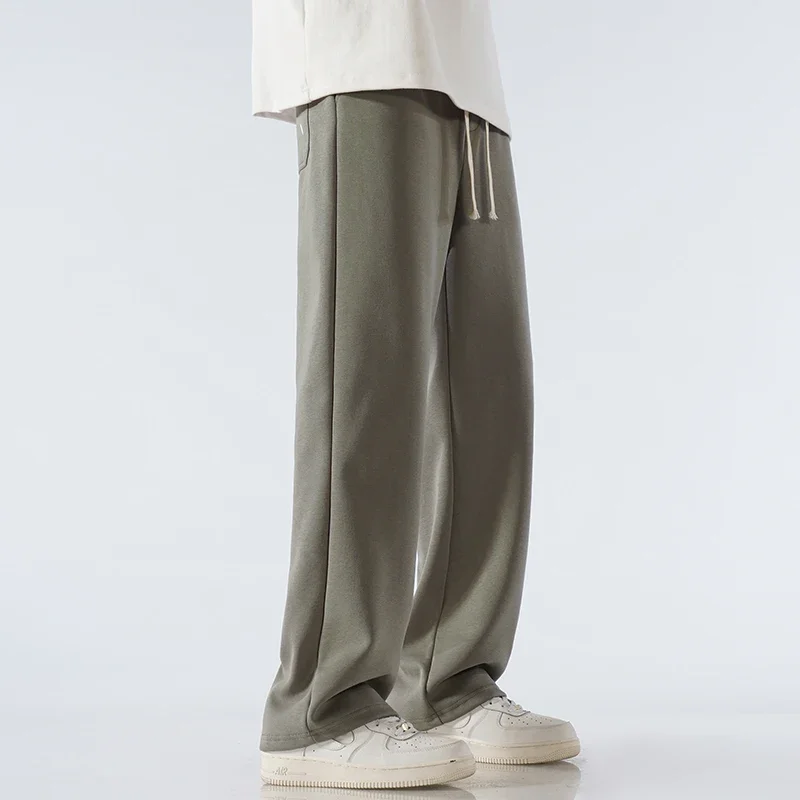 Wide Leg Pants Fashion Pants Fashionable Wide Leg Pants Men's Pants Wide Leg Cotton Fabric Straight Loose Outdoor Solid Color Knitted Sweatpants High-quality Soft Long Baggy Trousers