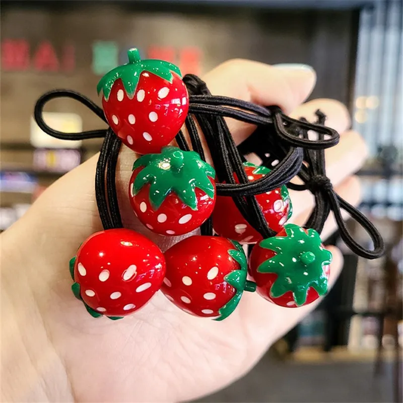 2Pcs Shiny Strawberry Hair Accessories Children Rubber Bands Scrunchies Elastic Hair Bands Girls Headband Decorations Ties Gum 2