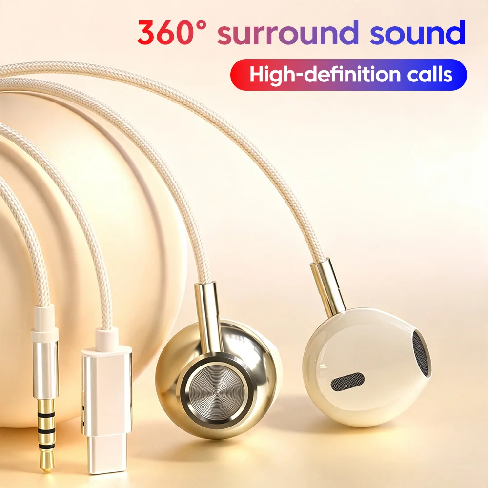 USB Type C Wired HiFi Stereo Earphones with Line Control