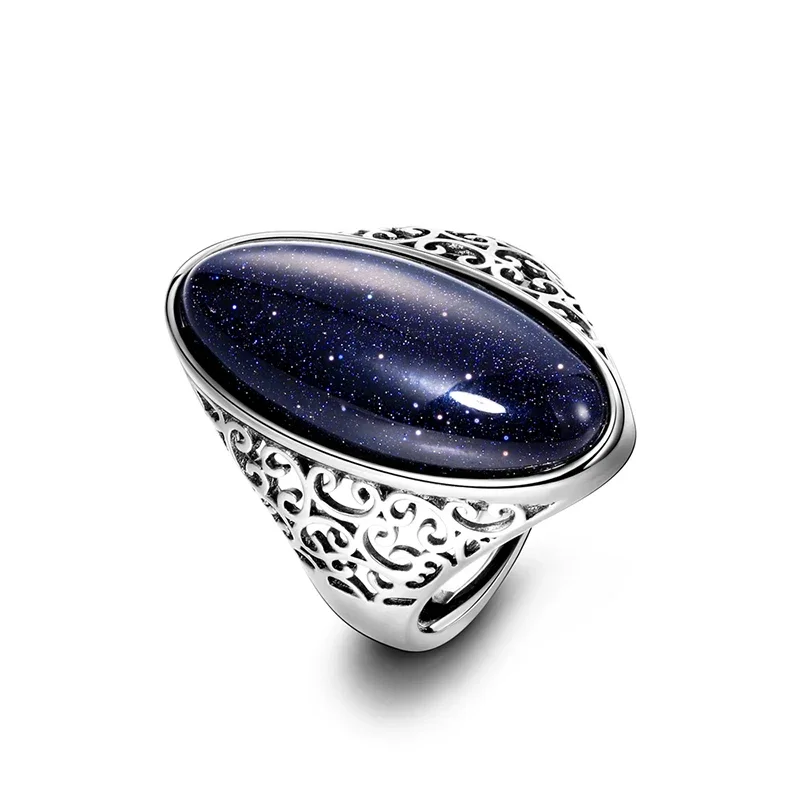 Silver Rings Silver Ring Wedding Rings Women's Ring Silver Jewelry Vintage Blue Sand Hollow Elegant Ring Gift Party Wedding