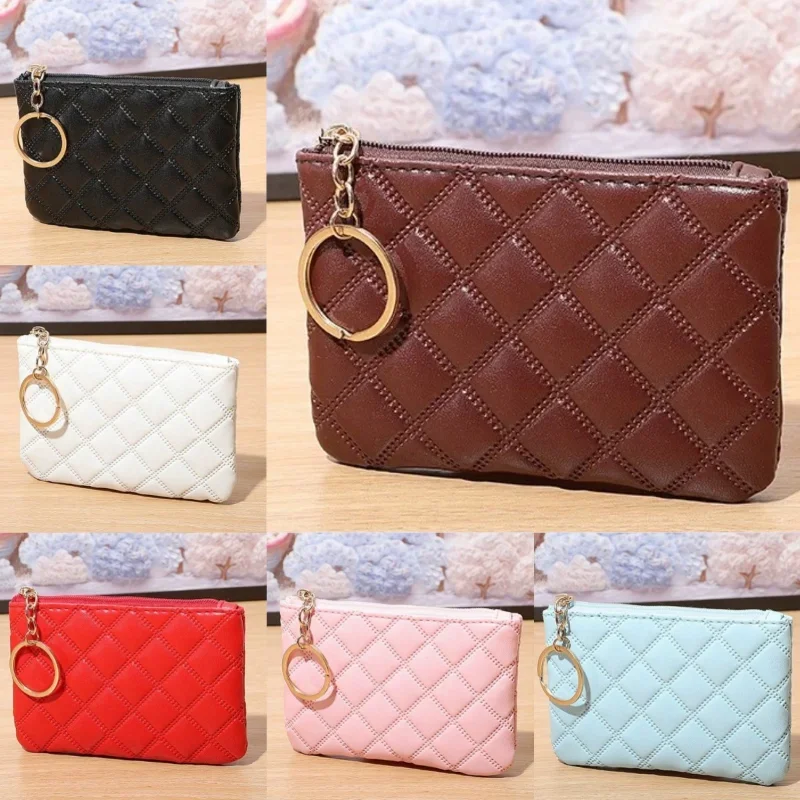 

2023 New Hot Ladies Small Purse Plaid Pu Leather Zipper Coin Wallet Ultra Light Portable Large Capacity Key Holder For Keys