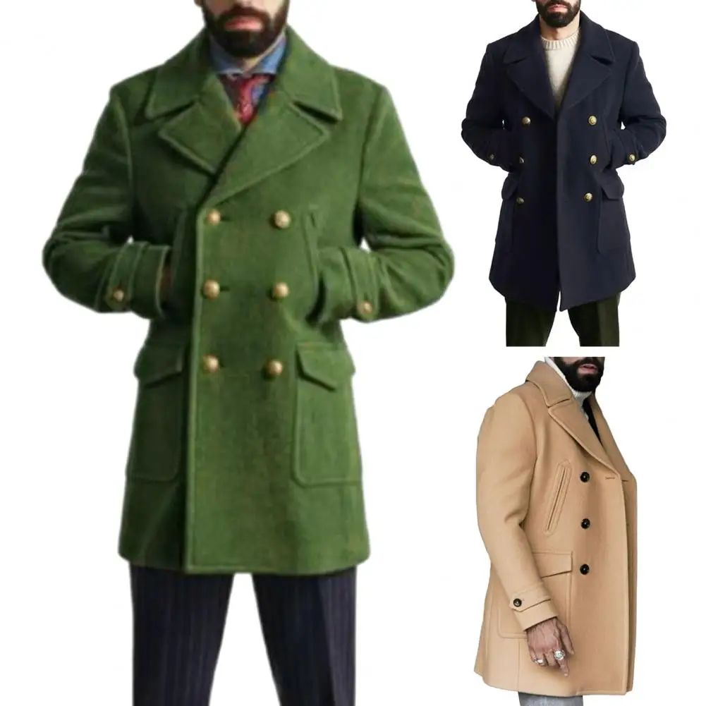 Description Picture 3 of itemMen Formal Coat Solid Color Windbreaker British Style Double-breasted Trench Coat with Notch Collar Pockets for Men for Fall