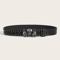 New Belts For Women High Quality Luxury Brand Punk Goth Rivet Black Jeans Unisex Men Belt Paw Skull Buckle Waistband Man 4