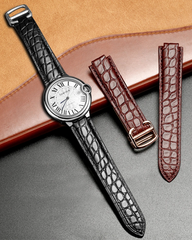 Cartier クロコダイルレザー ストラップ Genuine Leather Watch Strap for Cartier Blue Balloon